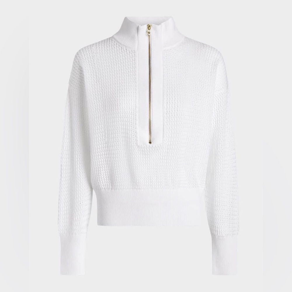 Varley Aurora Half Zip Knit Sweater White Coastal Preppy Prep Womens Size Large